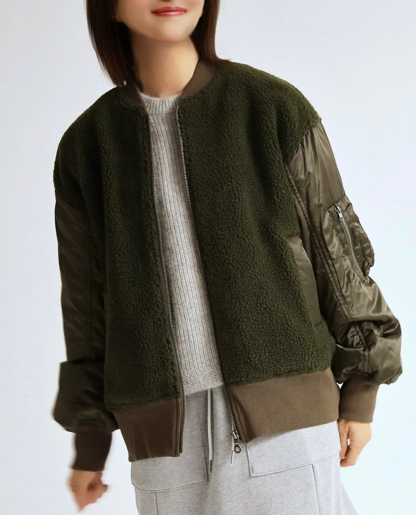 ボア×ナイロン コンビブルゾン