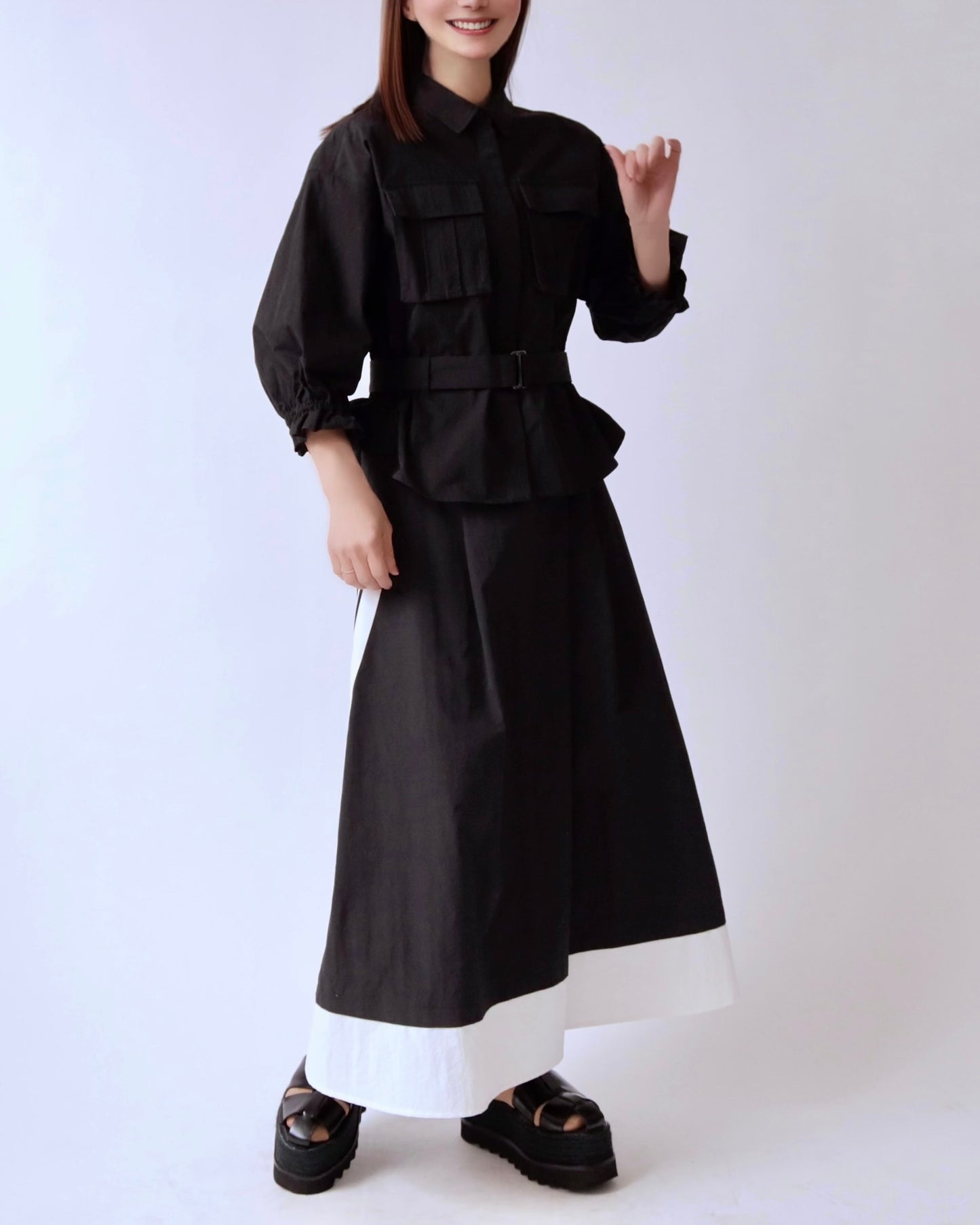 コントラストライン レイヤードスカート