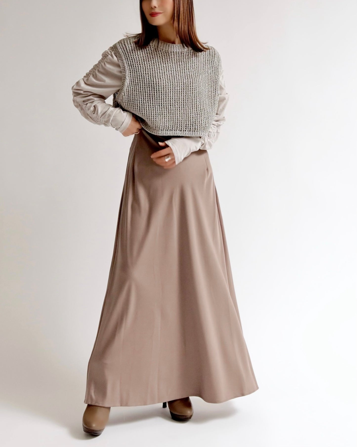 サテンライク ロングスカート