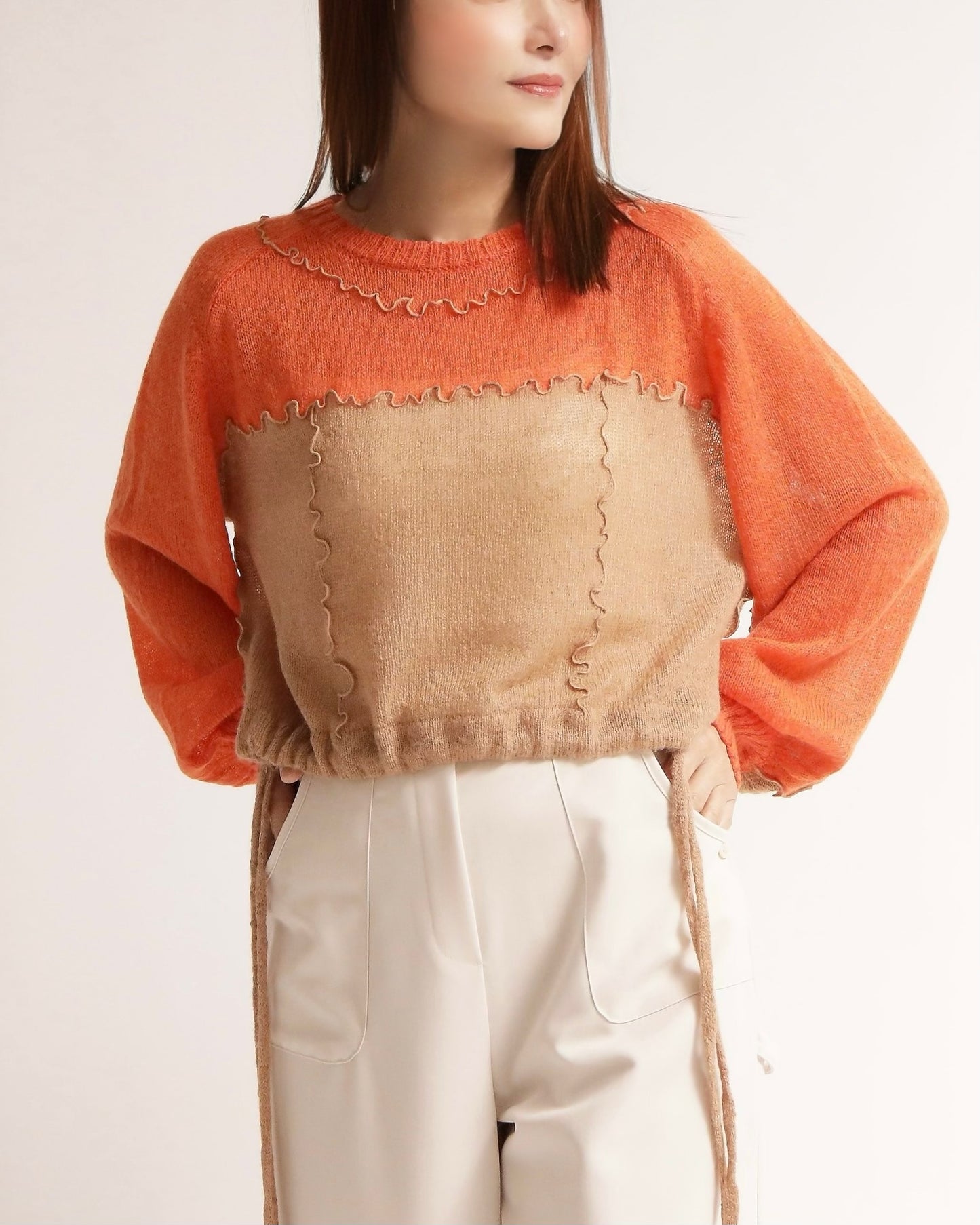 カラーブロックニットプルオーバー