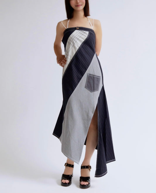 アシンメトリー・パネルストラップドレス