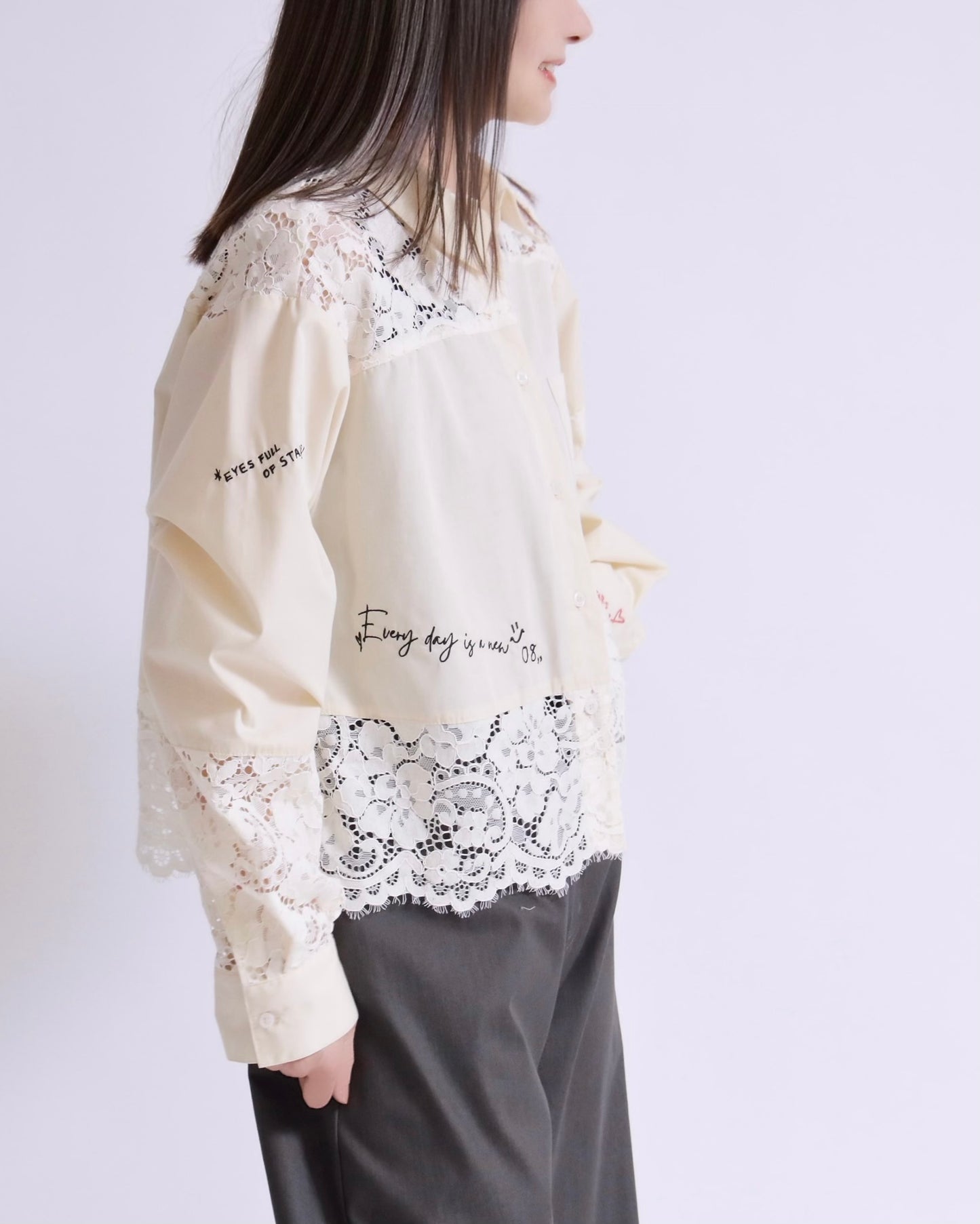 レースドッキングシャツブラウス