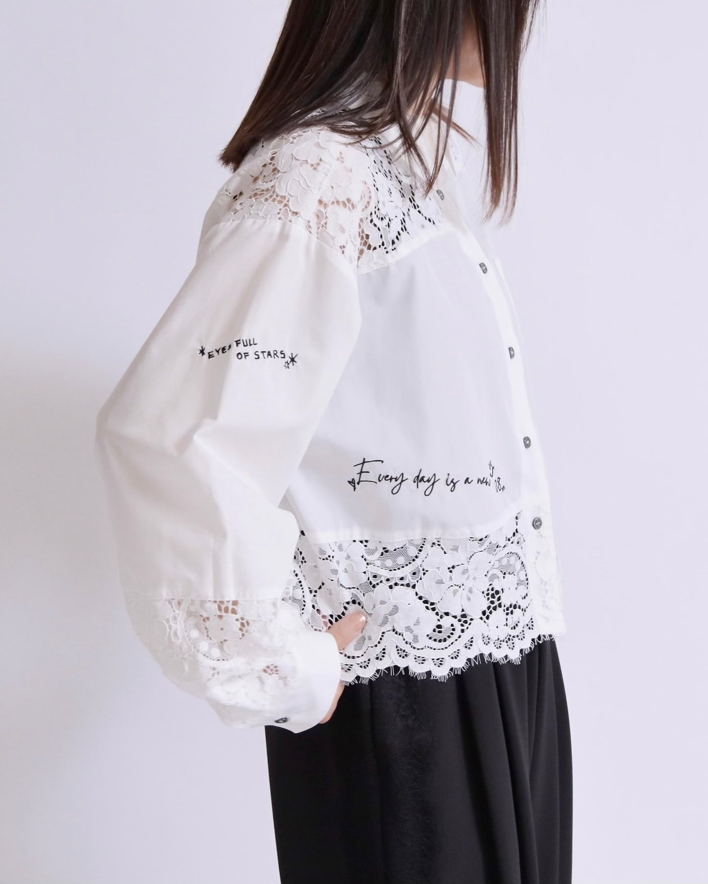 レースドッキングシャツブラウス