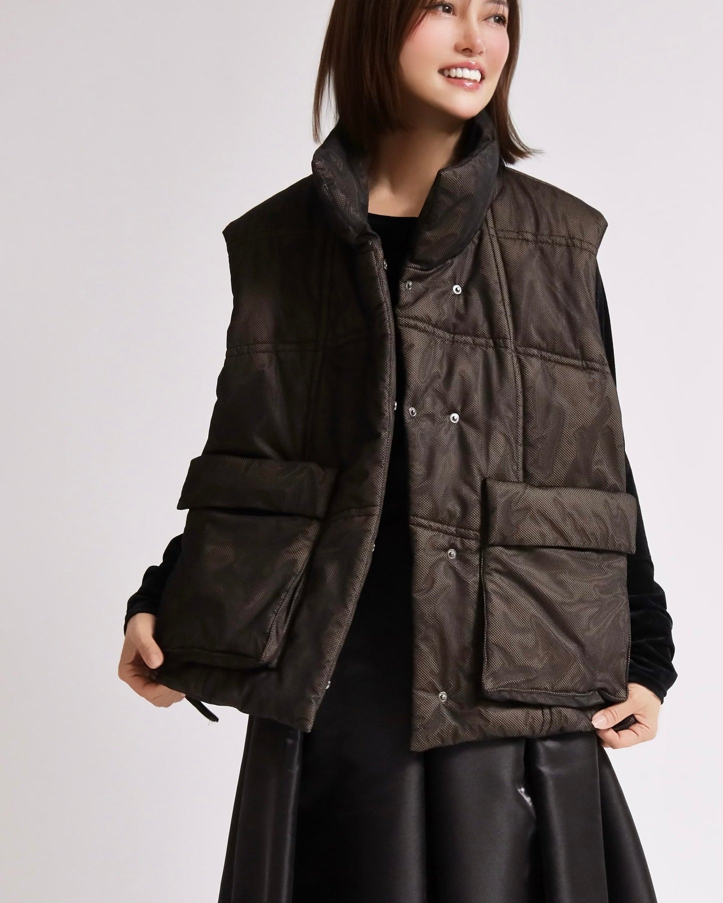 キルティングスタンドネックベスト