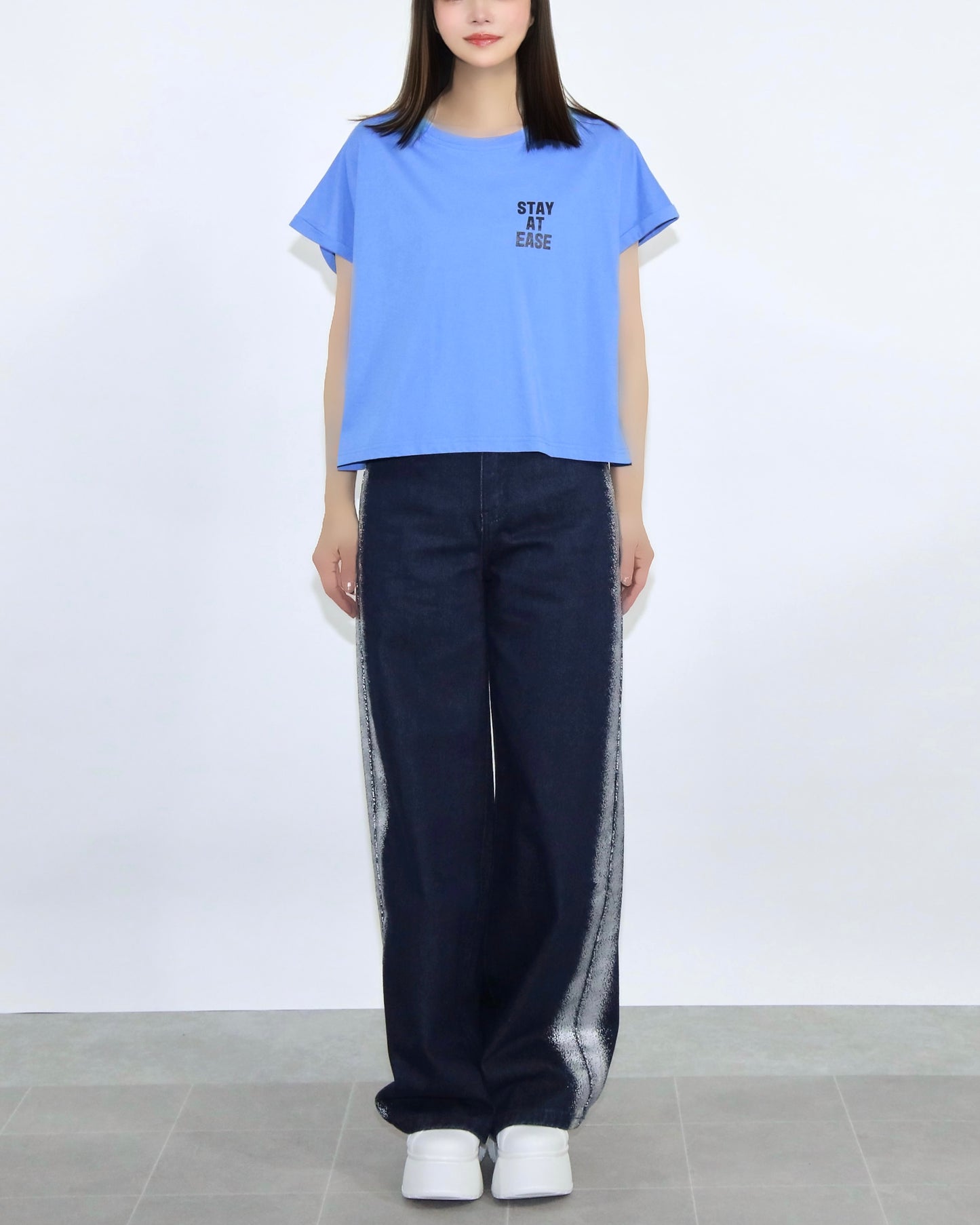 STAY AT EASE ロゴフレンチスリーブTシャツ