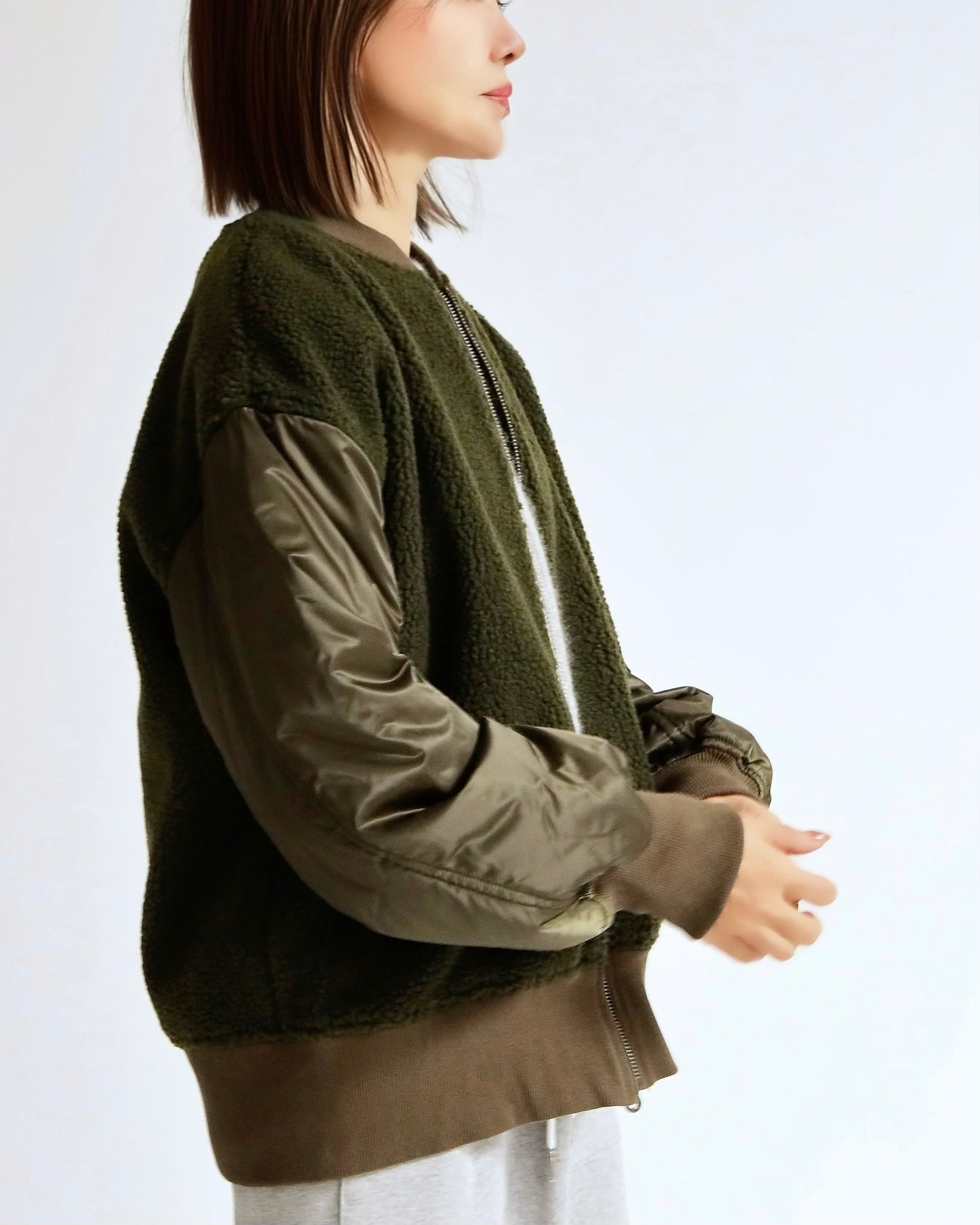 ボア×ナイロン コンビブルゾン