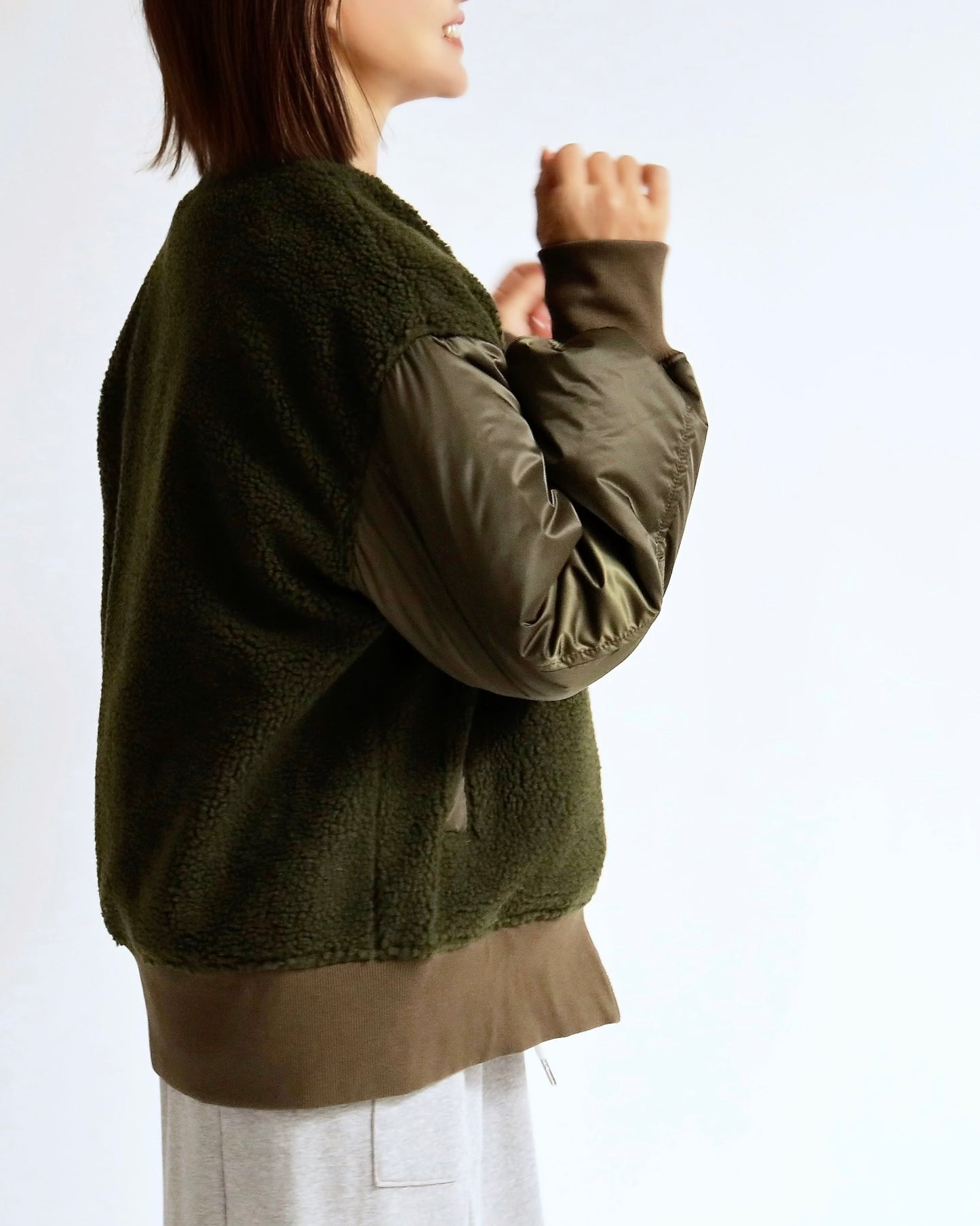 ボア×ナイロン コンビブルゾン