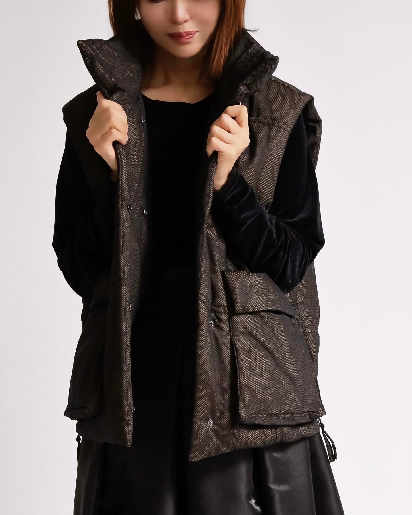 キルティングスタンドネックベスト