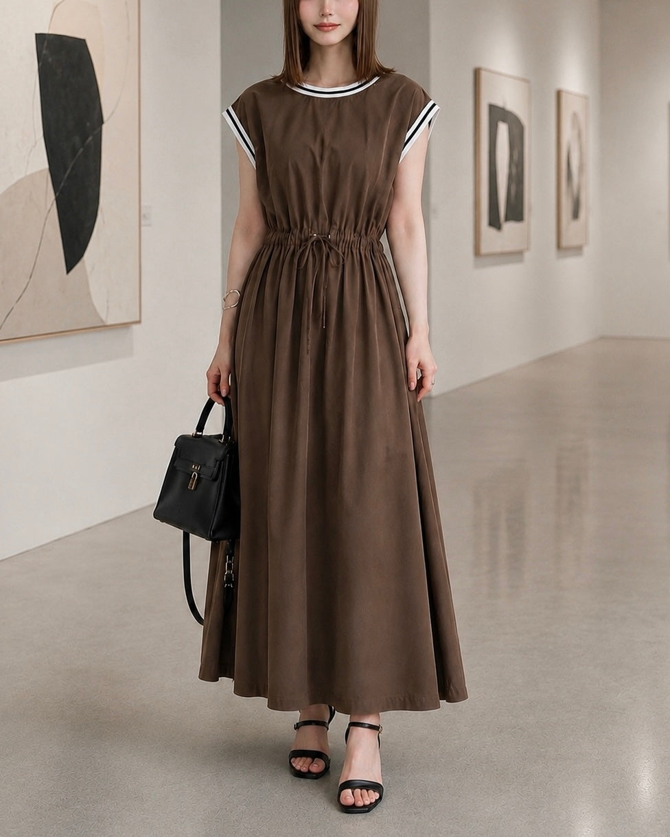 配色ラインフレンチスリーブワンピース