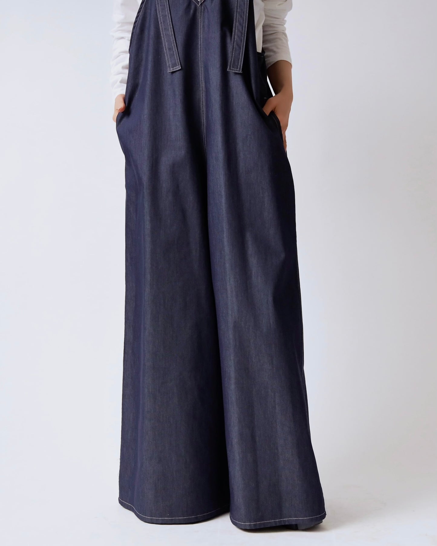 V サスペンダー ワイドサロペット