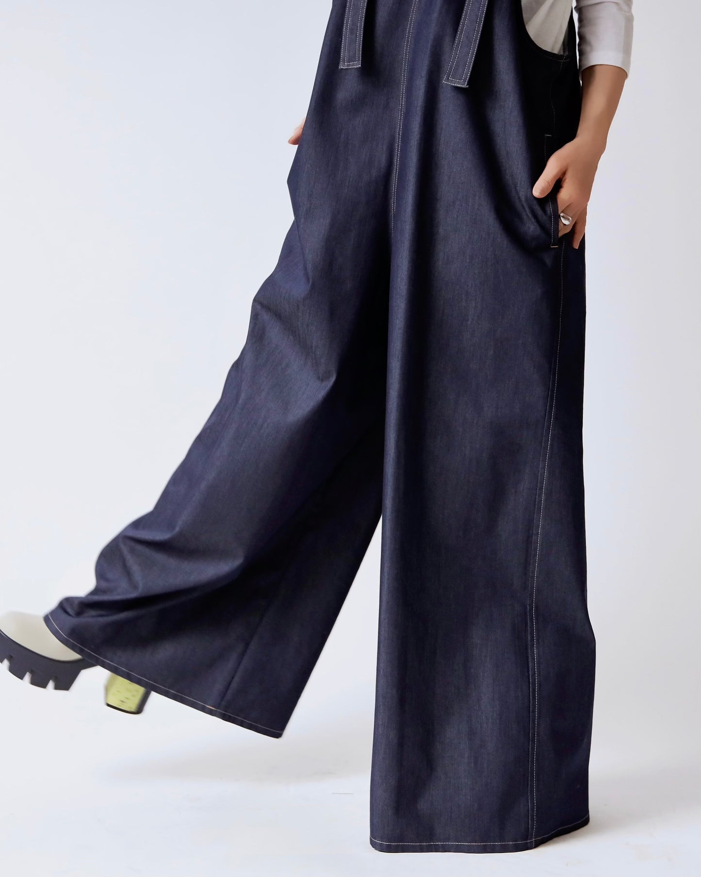 V サスペンダー ワイドサロペット