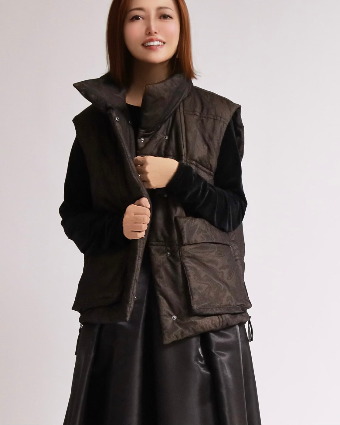 キルティングスタンドネックベスト