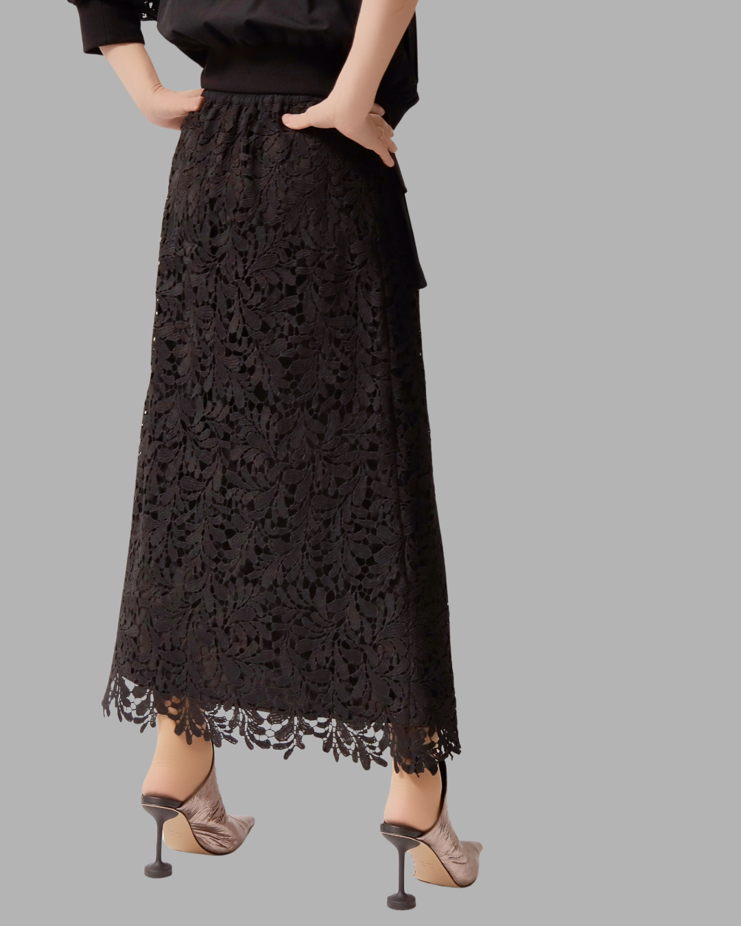 レースミックスフロントボタンスカート