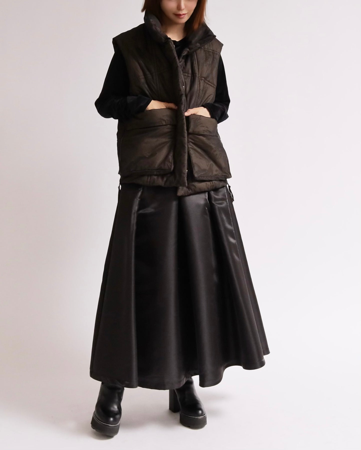 キルティングスタンドネックベスト