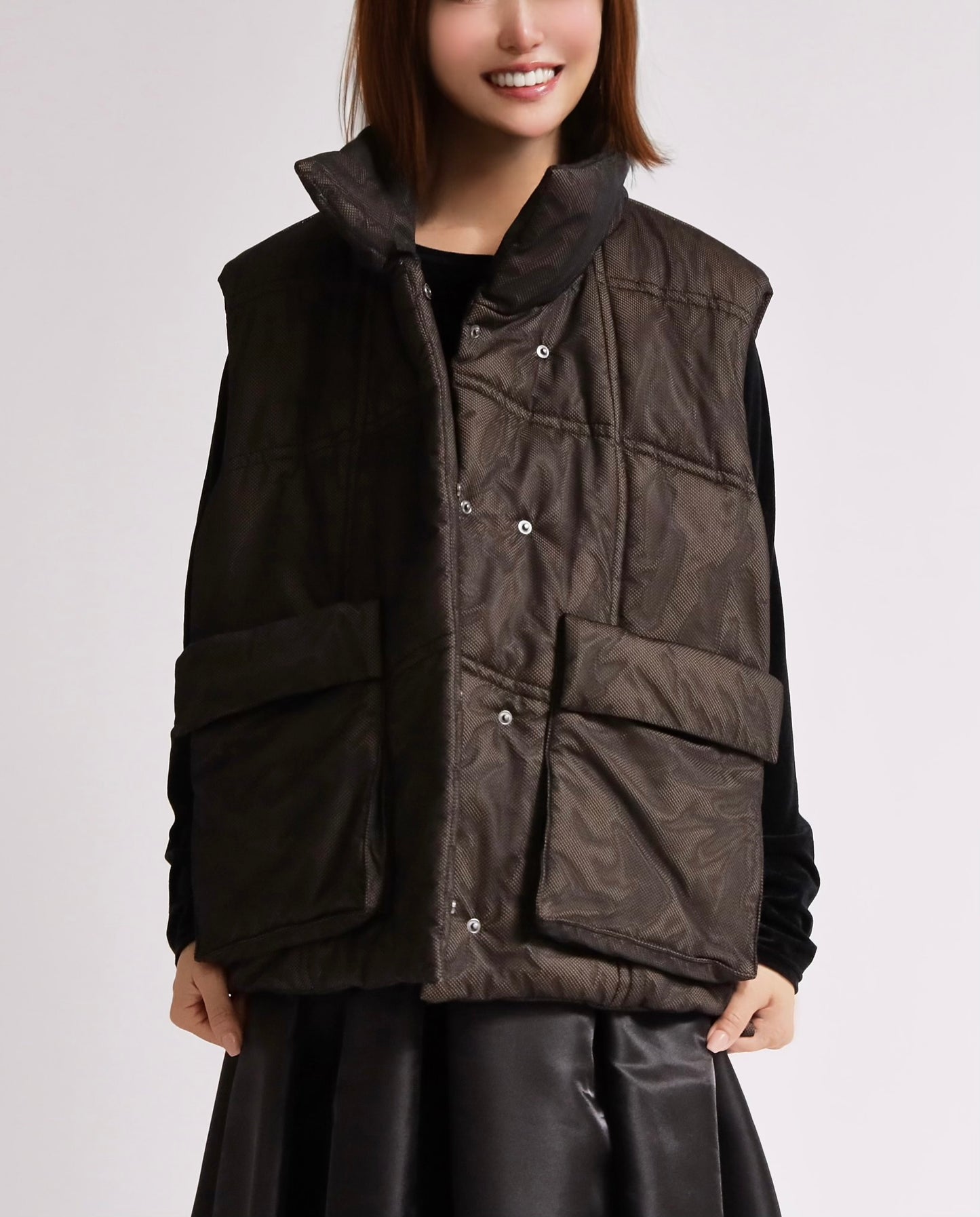 キルティングスタンドネックベスト