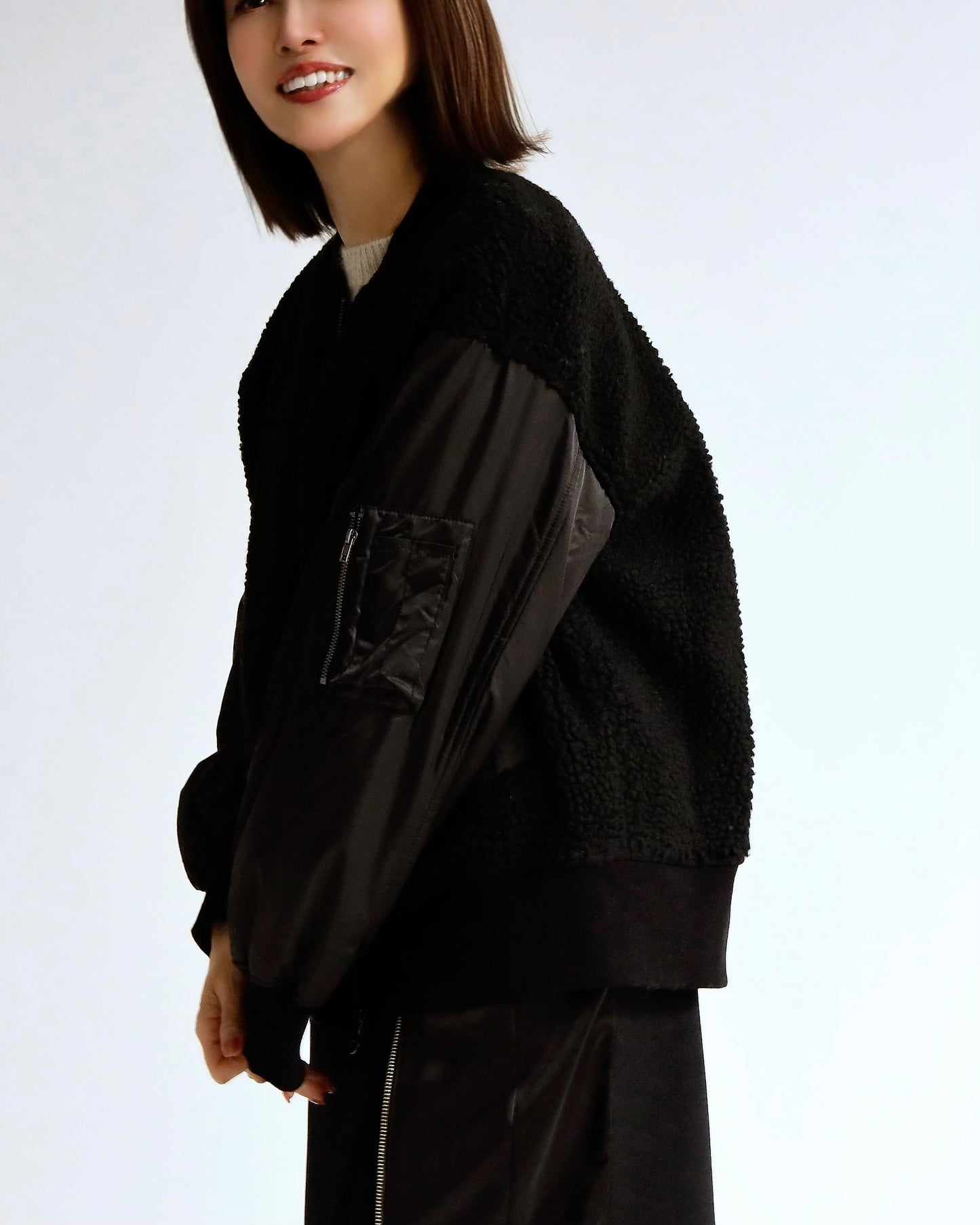 ボア×ナイロン コンビブルゾン