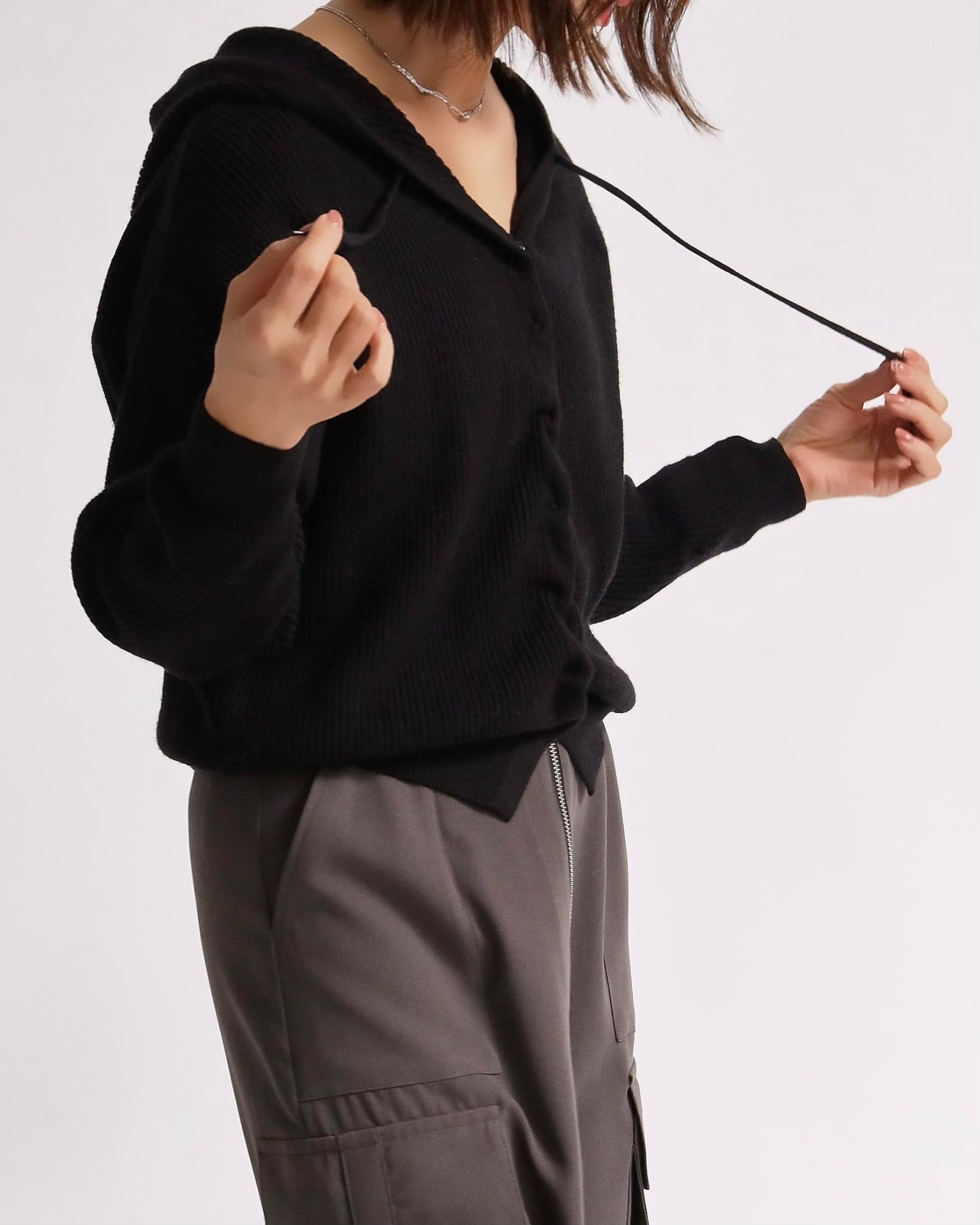 ニットフーディーカーディガン