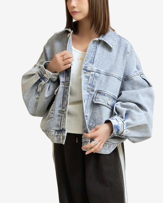 ビッグカラーボリュームデニムブルゾン