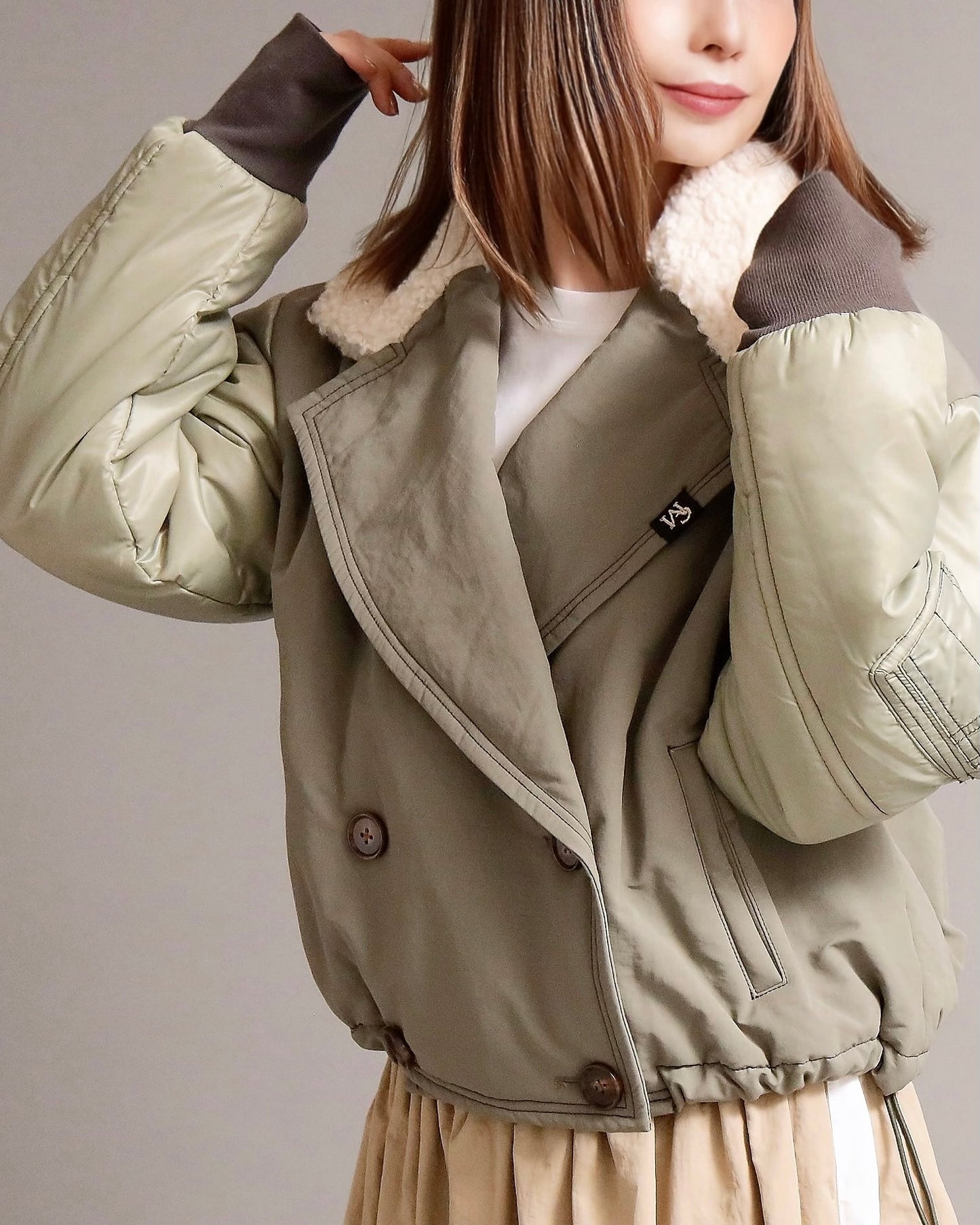 ボアカラー配色ミックスショートジャケット