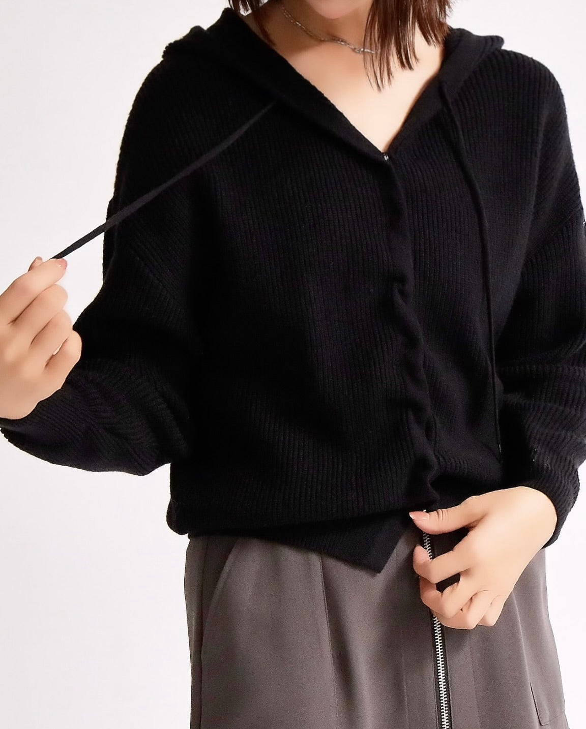 ニットフーディーカーディガン