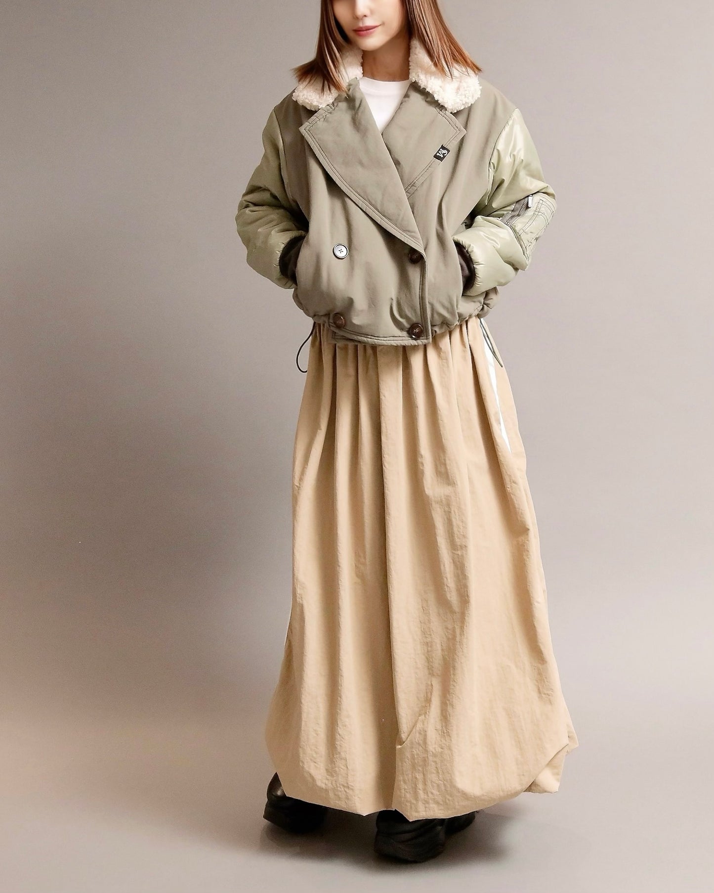 ボアカラー配色ミックスショートジャケット