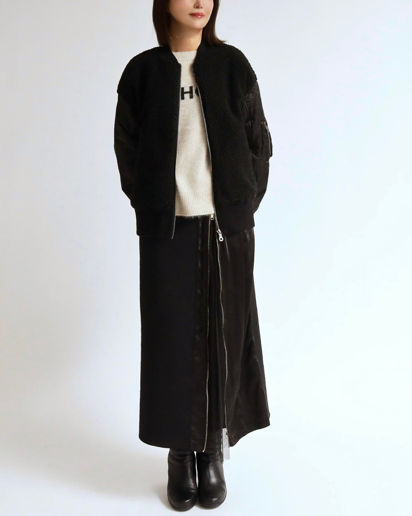 ボア×ナイロン コンビブルゾン