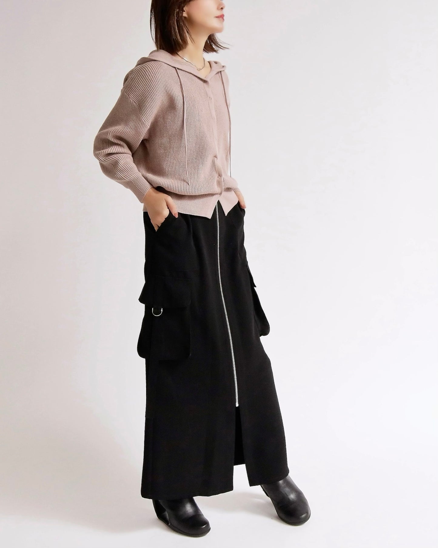 ニットフーディーカーディガン