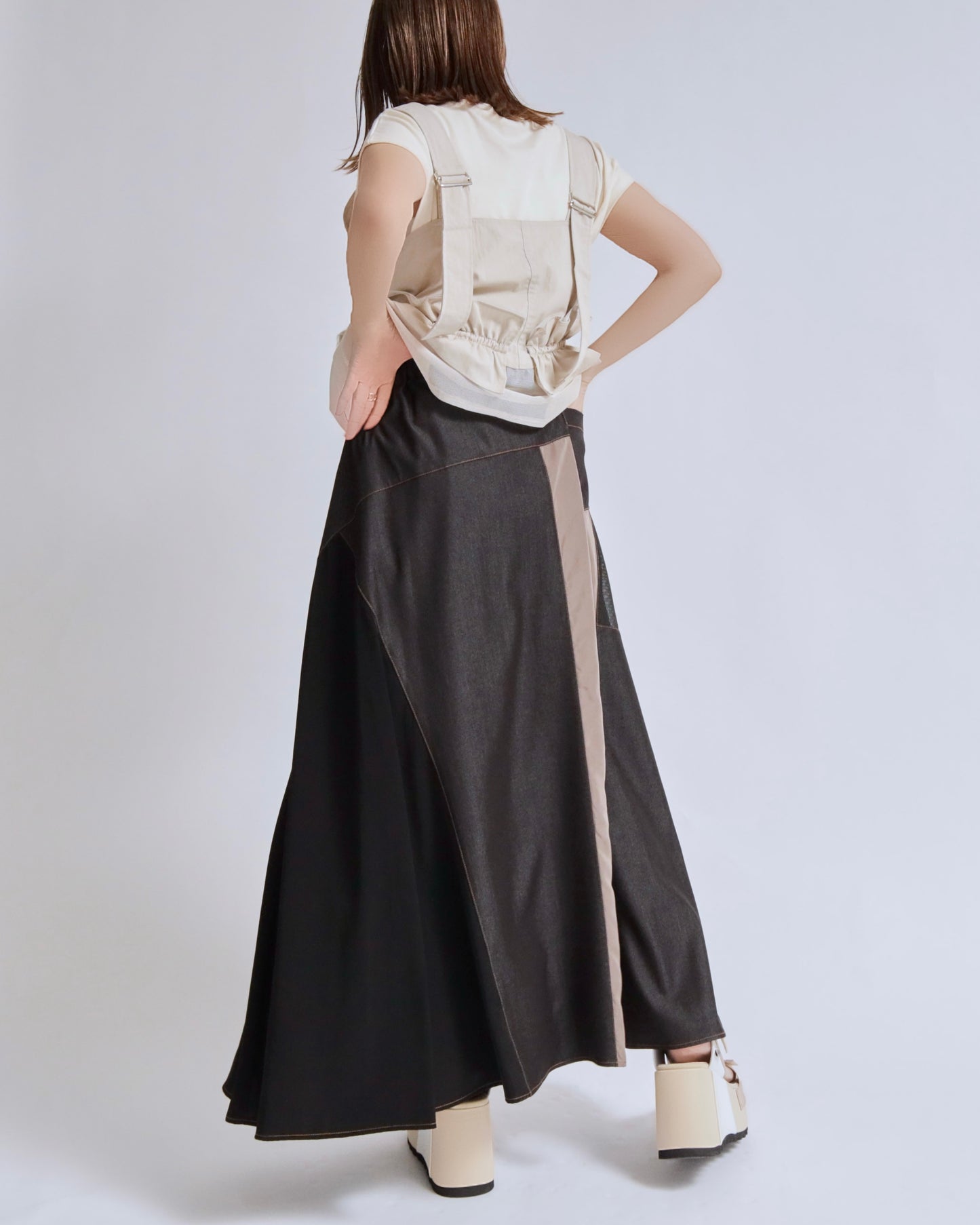 シアーパネル切替デニムライクスカート