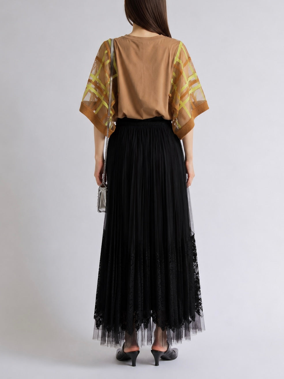 シアーチェックフレアスリーブプルオーバー