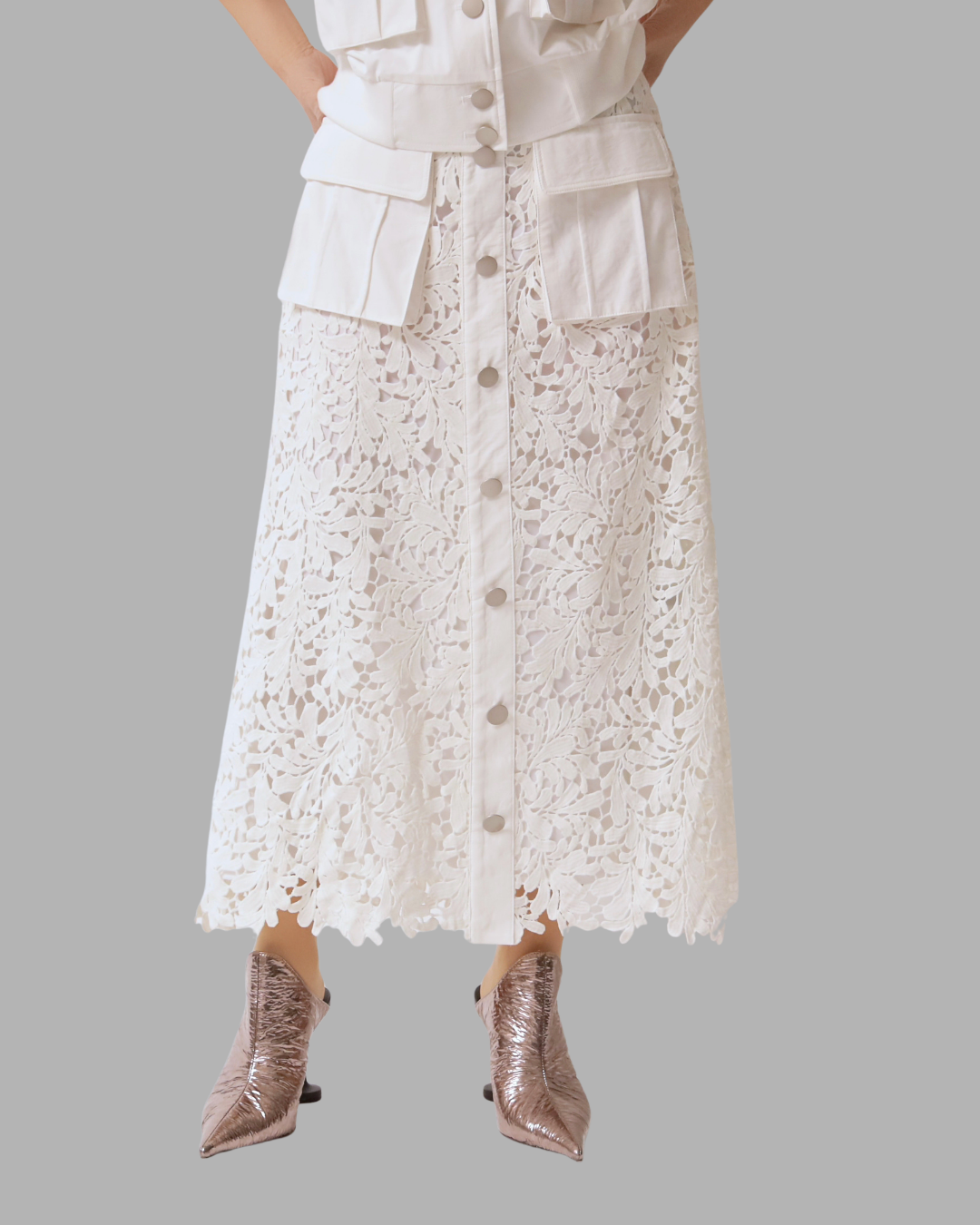 レースミックスフロントボタンスカート