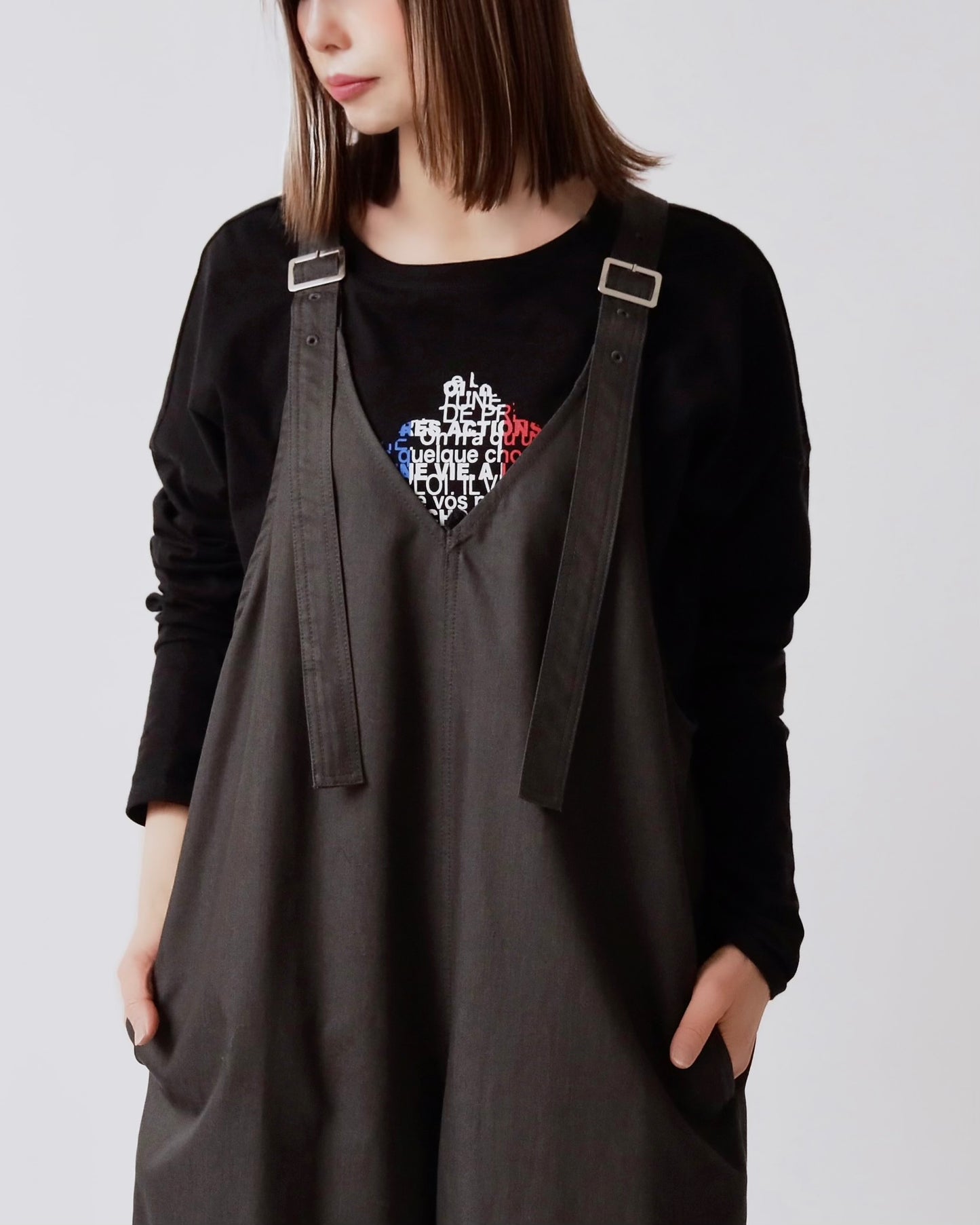 V サスペンダー ワイドサロペット