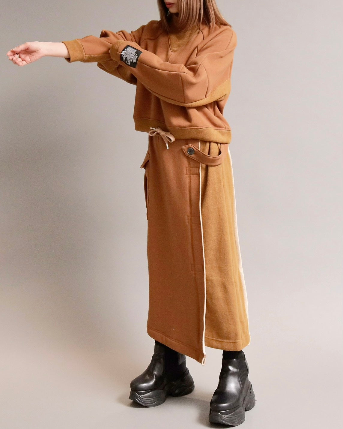 裏起毛異素材デザインスカート