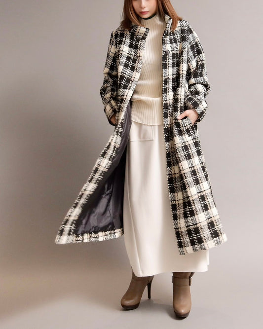 チェックツイードロングコート