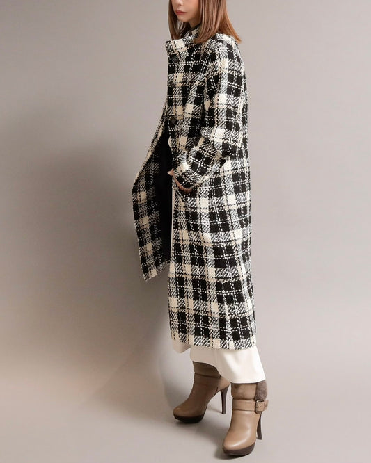 チェックツイードロングコート