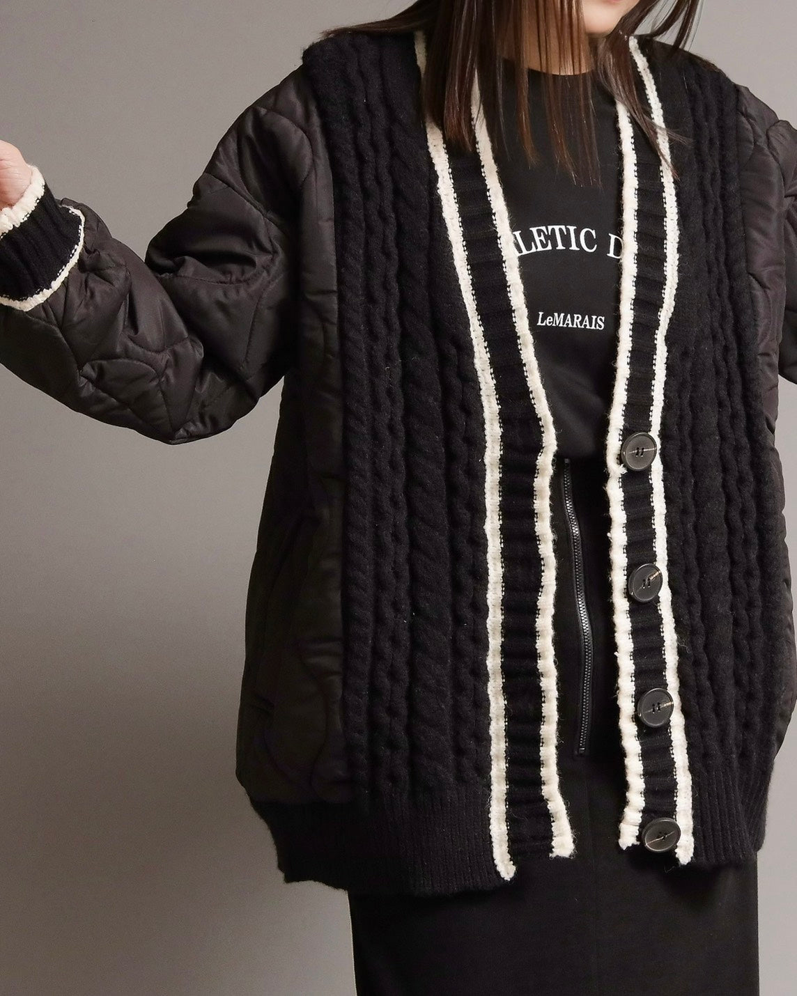 キルティングケーブルニットコーディガン