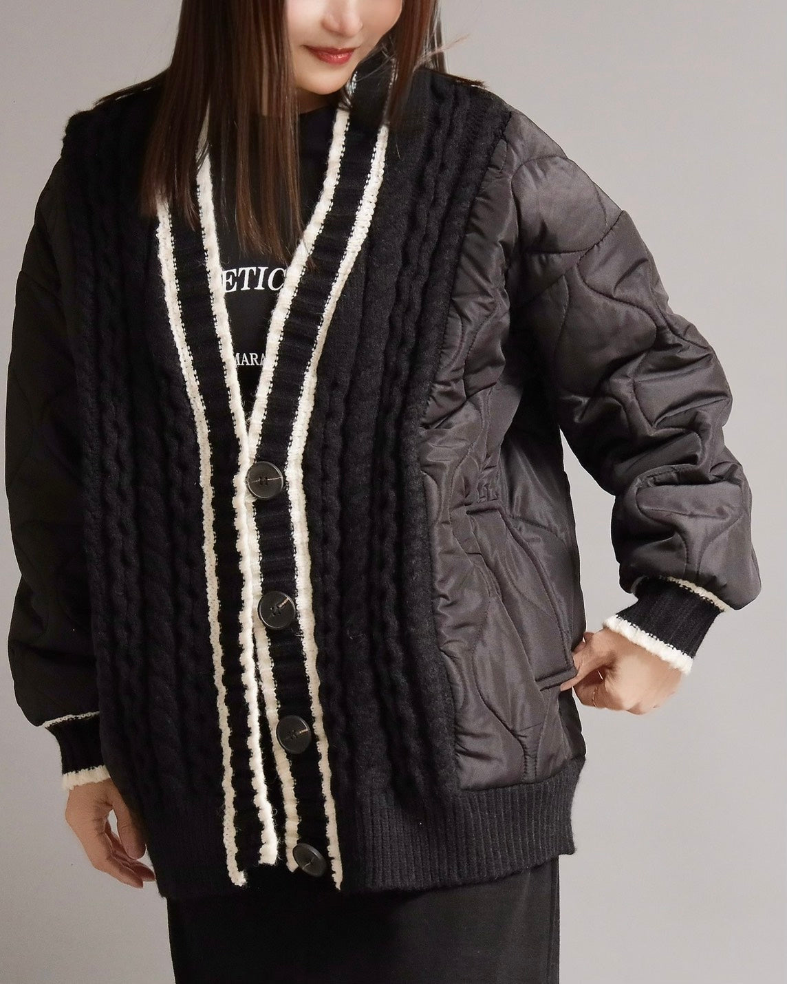 キルティングケーブルニットコーディガン