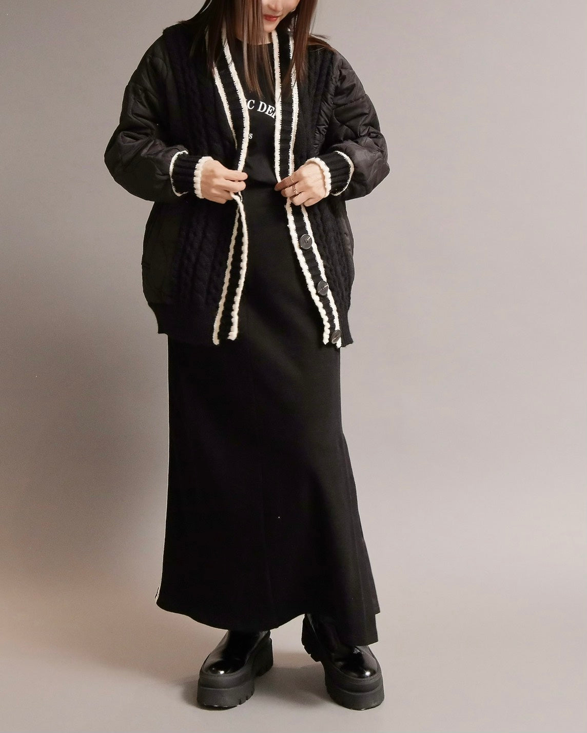 キルティングケーブルニットコーディガン