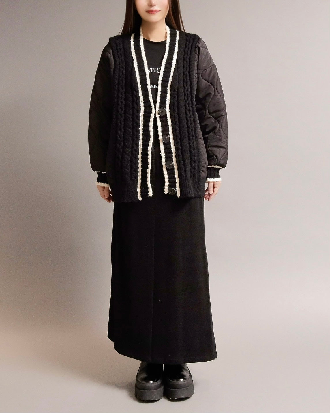 キルティングケーブルニットコーディガン