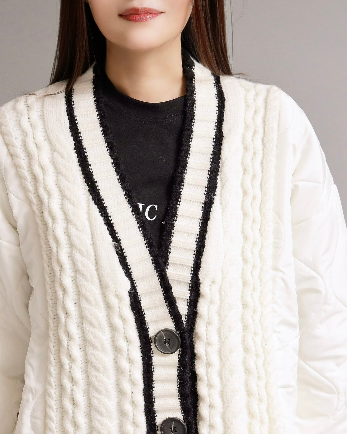 キルティングケーブルニットコーディガン