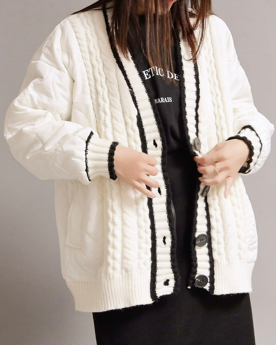 キルティングケーブルニットコーディガン