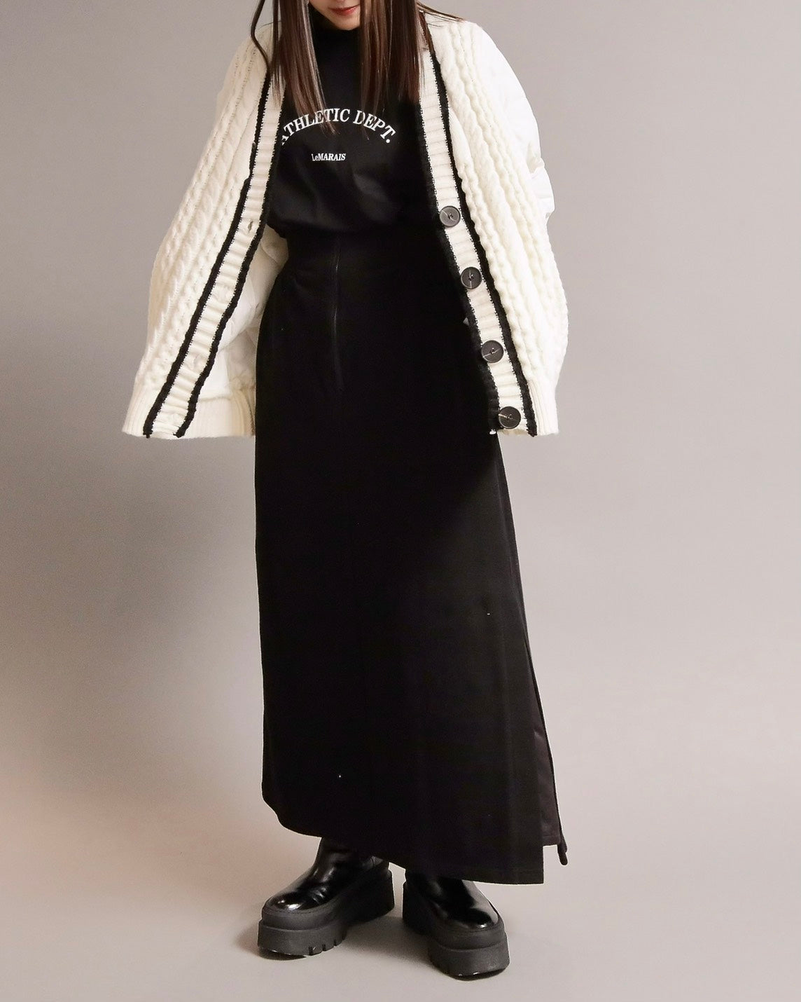 キルティングケーブルニットコーディガン