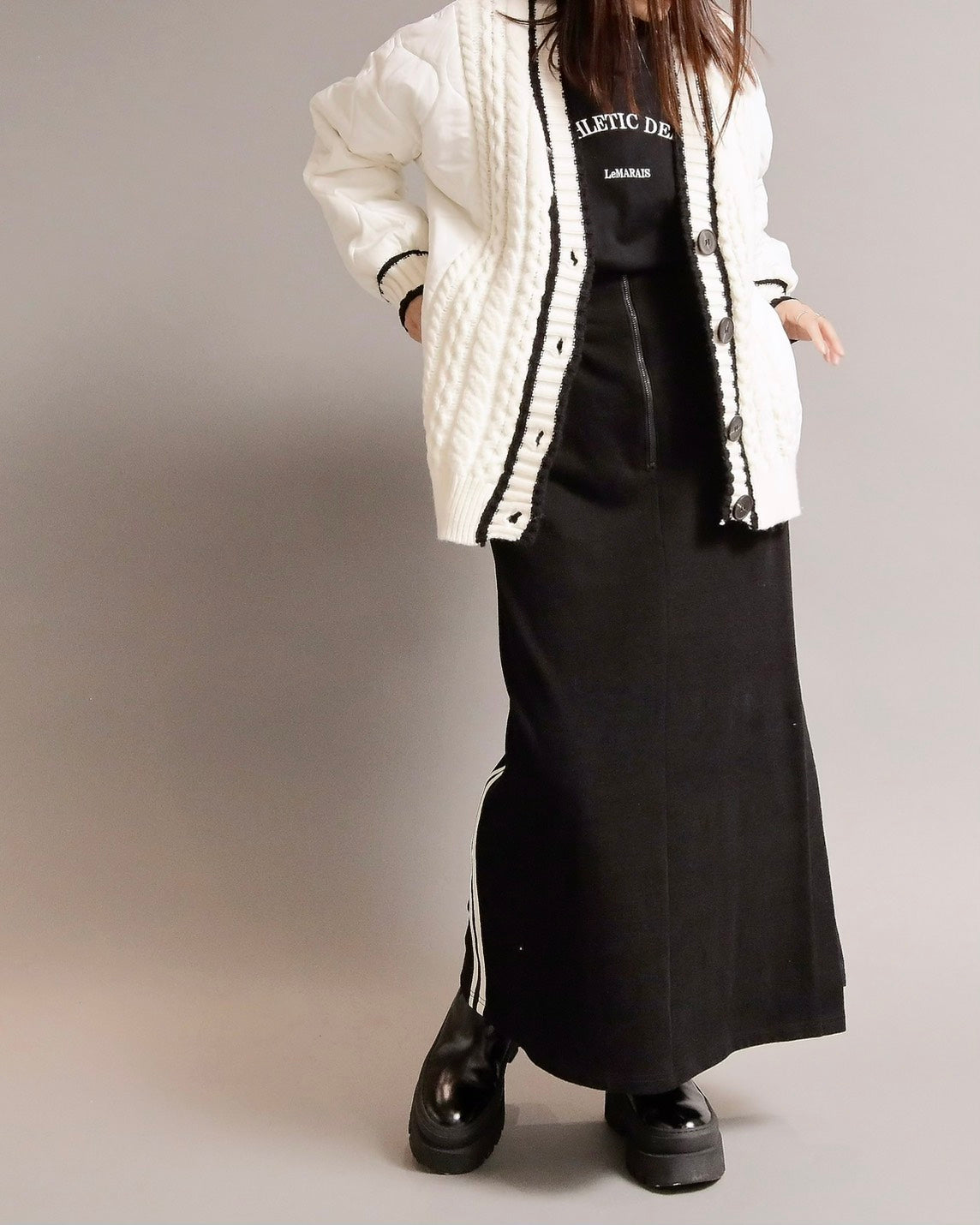 キルティングケーブルニットコーディガン