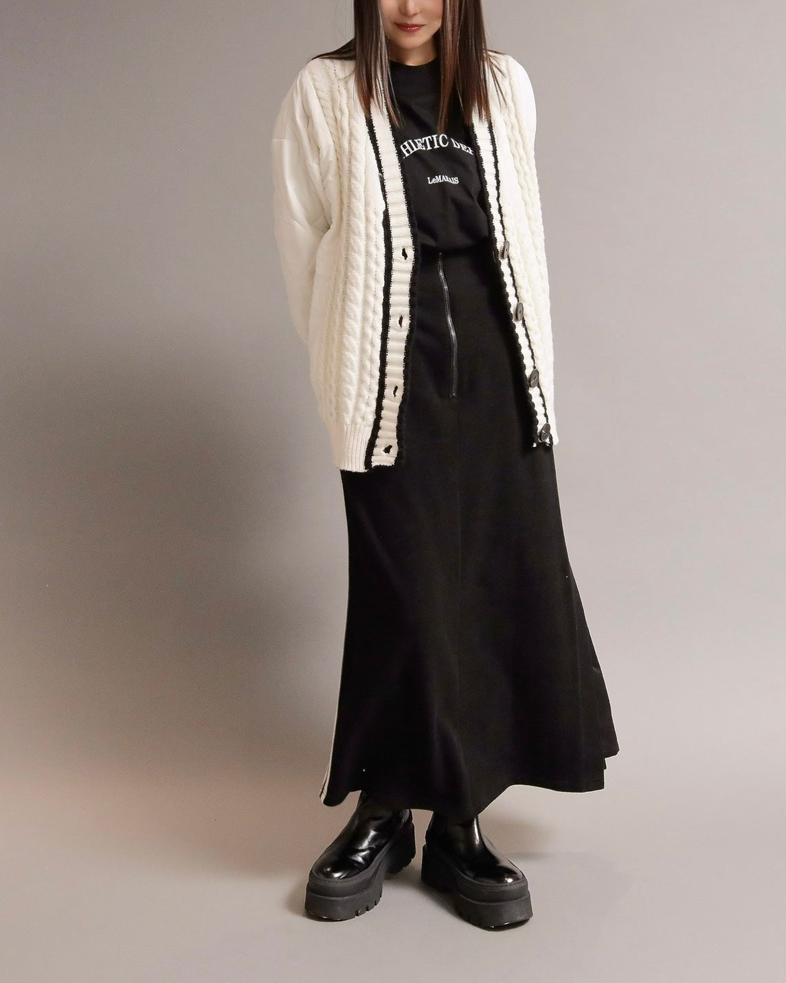 キルティングケーブルニットコーディガン