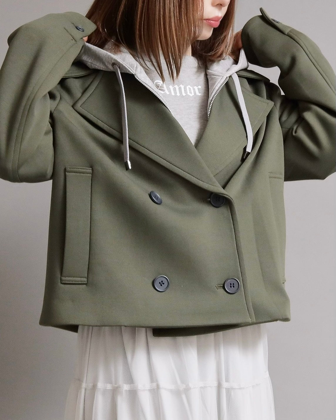 ２WAYレイヤードフーディーショートジャケット