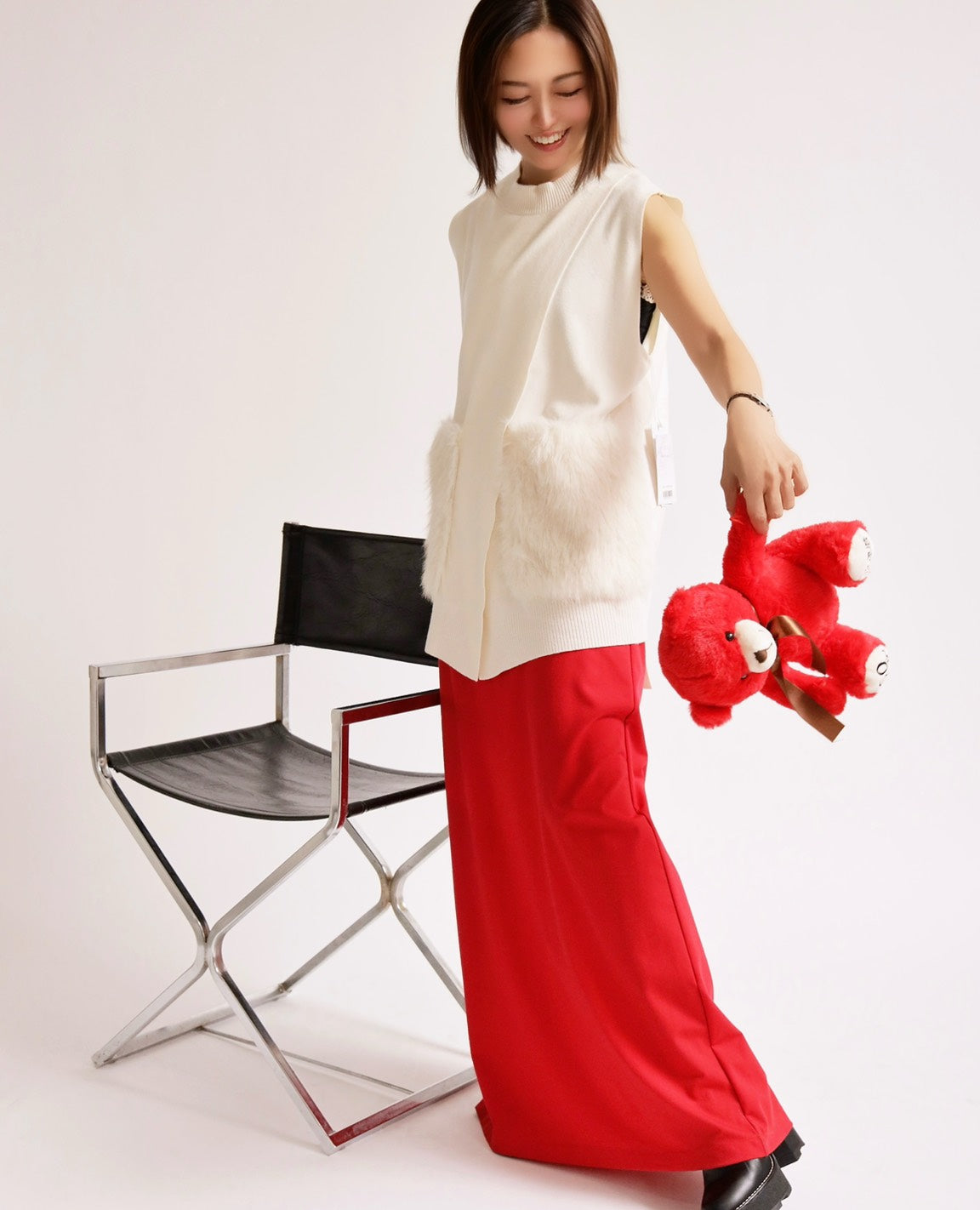 ファーポケットニットベスト