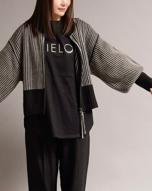 バイカラージップニットブルゾン