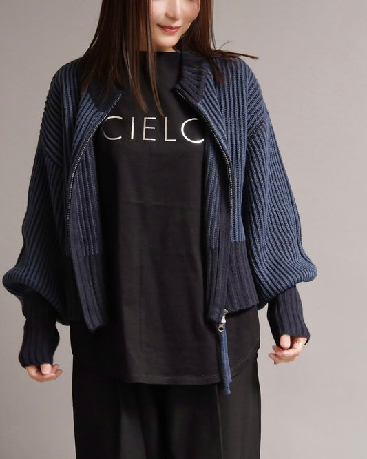 バイカラージップニットブルゾン